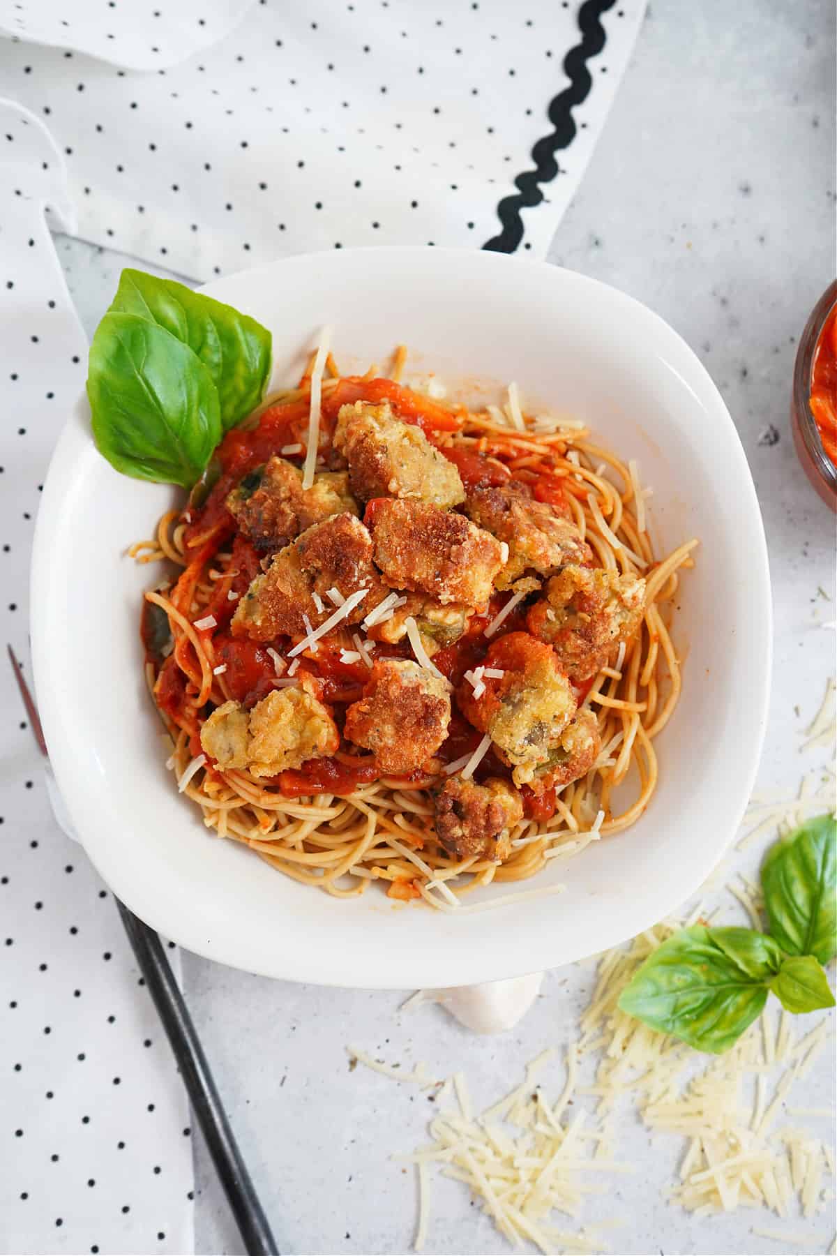 Healthy Air Fried Eggplant Pasta Healthy Eggplant Pasta with parmesan cheese.