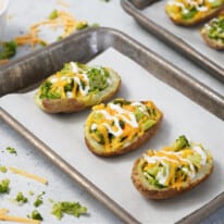 Broccoli Cheddar Stuffed Baked Potato Skins