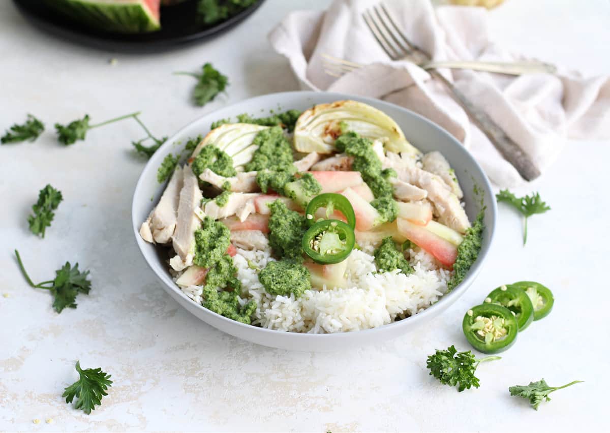 Chicken Watermelon Rind Rice Bowls
