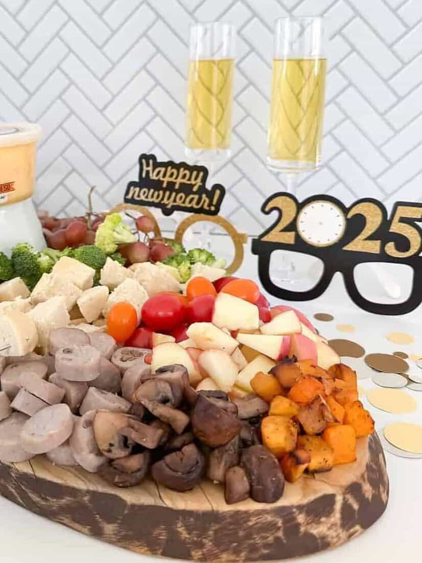 Charcuterie board and a Fondue centerpiece for New Years 2025